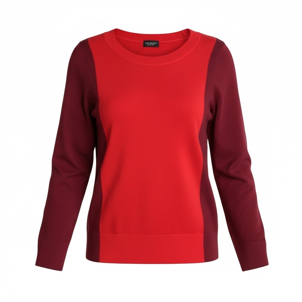 Club Monaco 100% Wool Fine Knit Italian Yarn Color Block Sweater Red & Oxblood S